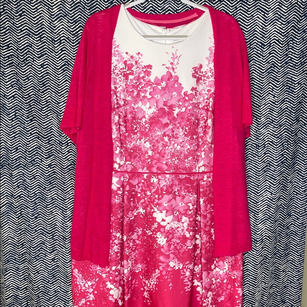 Sandra Darren White and Pink Floral Dress